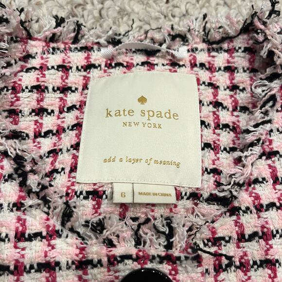 Kate Spade Peplum Tweed Blazer Jacket Sz 6 Feminine Preppy Pink White Casual - Picture 2 of 9